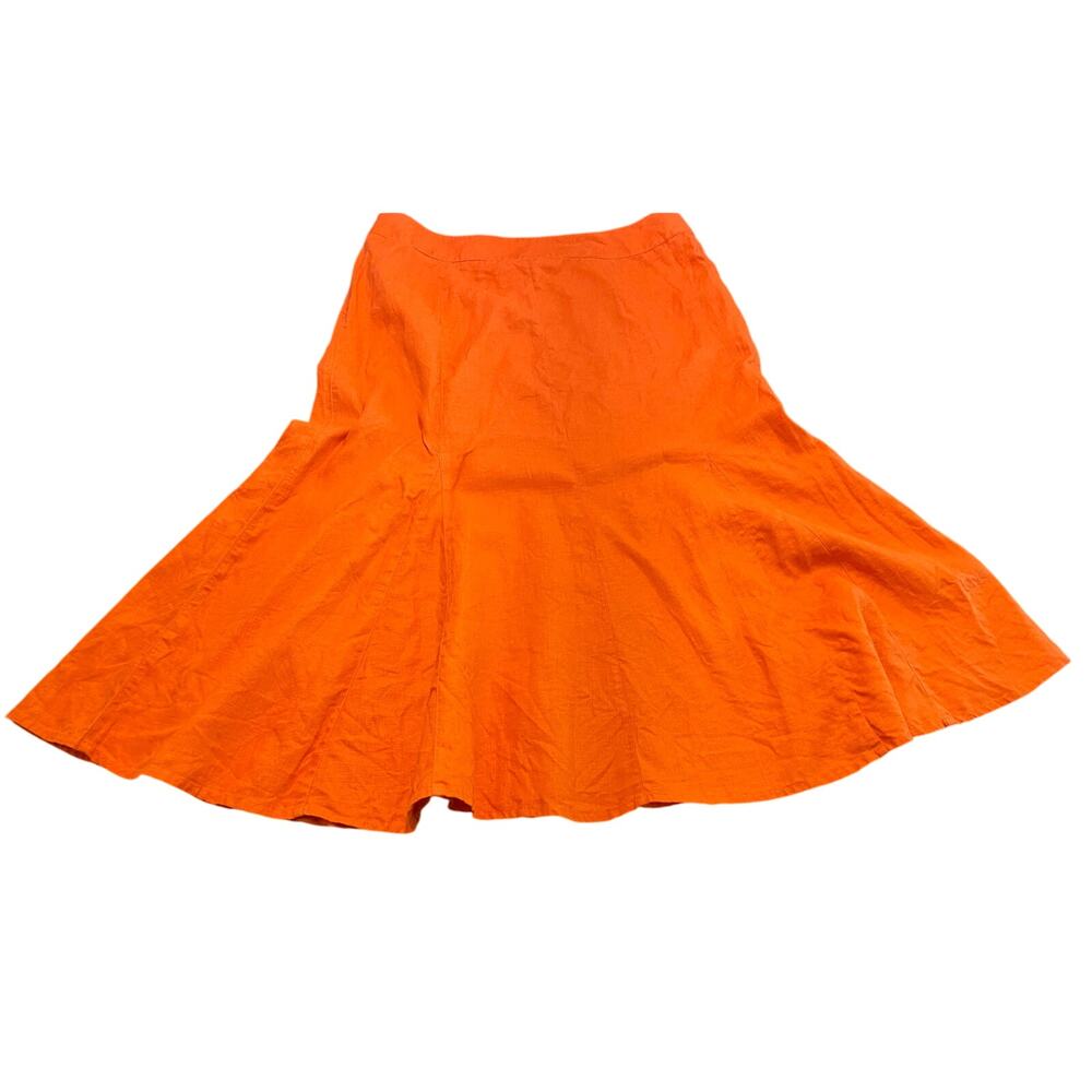 JM Collection 100% Linen Burnt Orange Flared Midi Skirt Size 16‎ earthy cottage